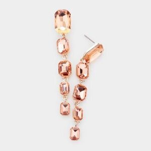 Peach Rectangle Crystal Link Evening Earrings